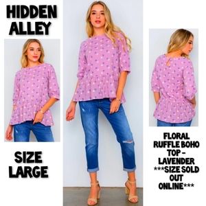 Hidden Alley Floral Boho Peplum Top High Low Size Large NWOT
